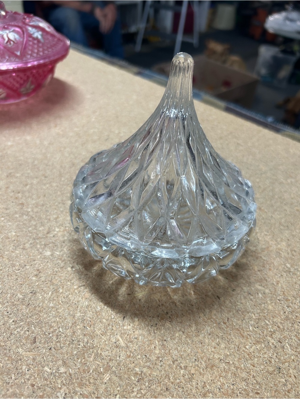 Clear Pressed Glass Trinket Dish with Textured Lid